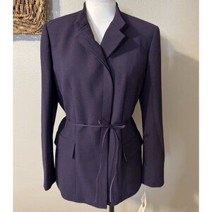 Kasper Suit Jacket Blazer 10 Purple Plum Textured Poly Adjustable Mock Neck NEW